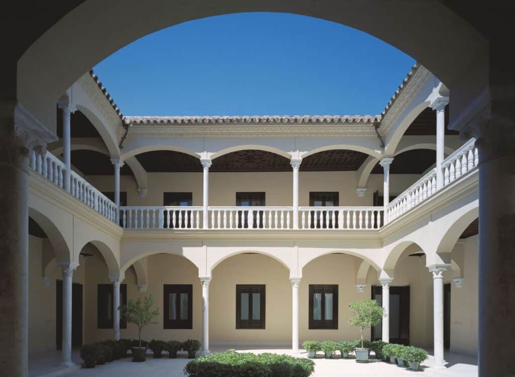 View of the courtyard and balcony at Museo Picasso Malaga