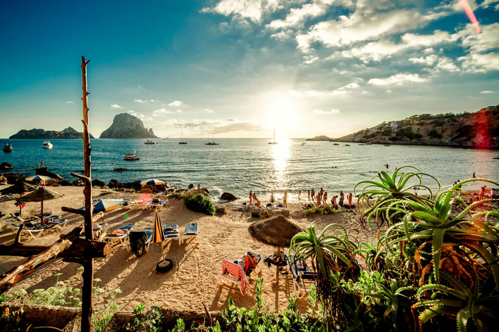  Ibiza beach with Es Vedra on the horizon