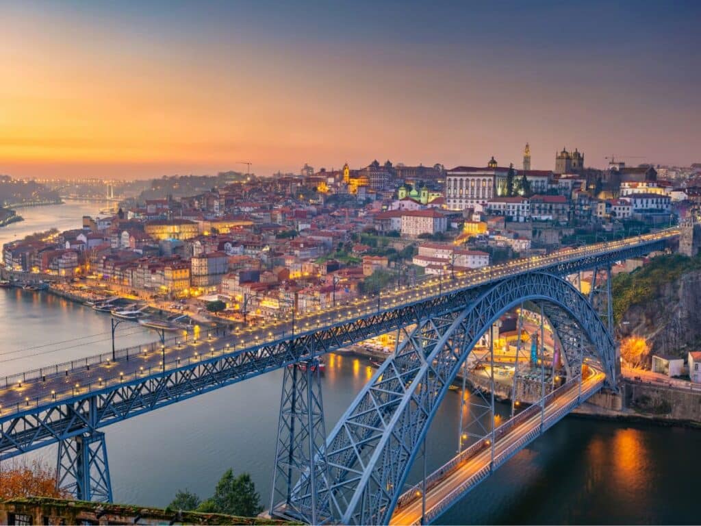 Porto and the iconic Dom Luis I bridge at dusk